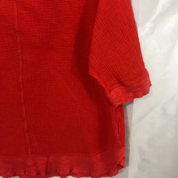 Anthropologie Orange Gauze Circle Tee Shirt Top - Picture 3 of 6